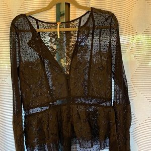 Free People Black Lace Blouse